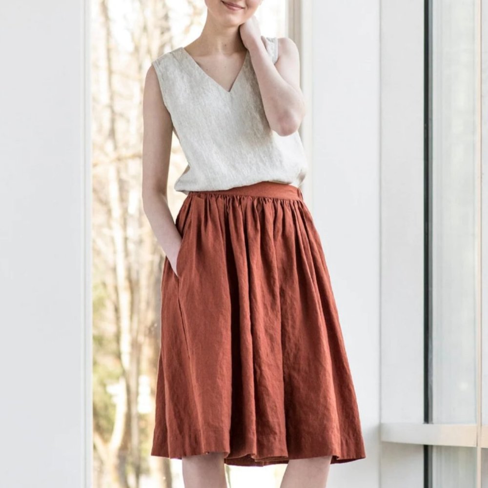 notPERFECTLINEN Wool-Linen Blend Midi Skirt in Black